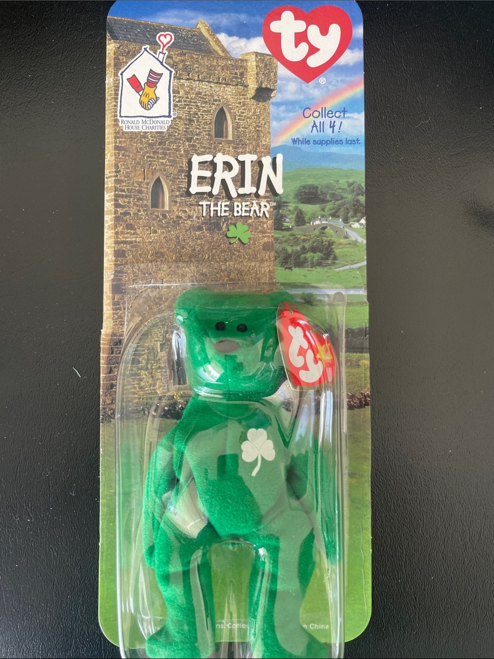 Ty Erin the Bear Plush - Green with White Shamrock